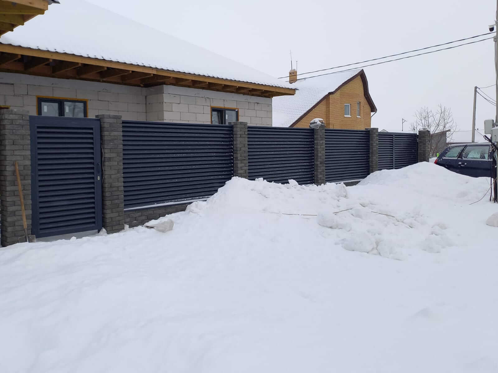 Забор из ламелей еврожалюзи 41м RAL7024/7024 Серый Графит двусторонний в Владивостоке